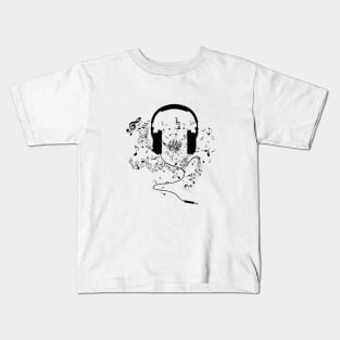 Headphones and music notes Kids T-Shirt